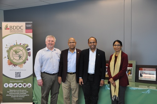 Prof. Amar Mohanty and Prof. Manjusri Misra with Dr. Babu Padmanabhan and Mike Millsaps visiting the BDDC