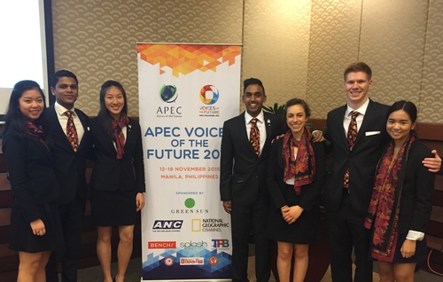 Alexis Wagner at the 2015 APEC CEO Summit in Manila, Philippines, with members of the Junior Team Canada